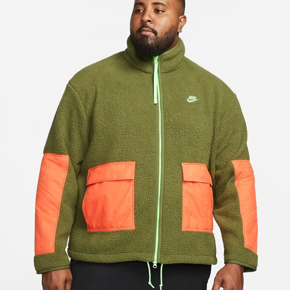 Nike Sportswear Sherpa Fleece Full Zip Jacket Green Orange DD5021 NEW - Picture 5 of 9